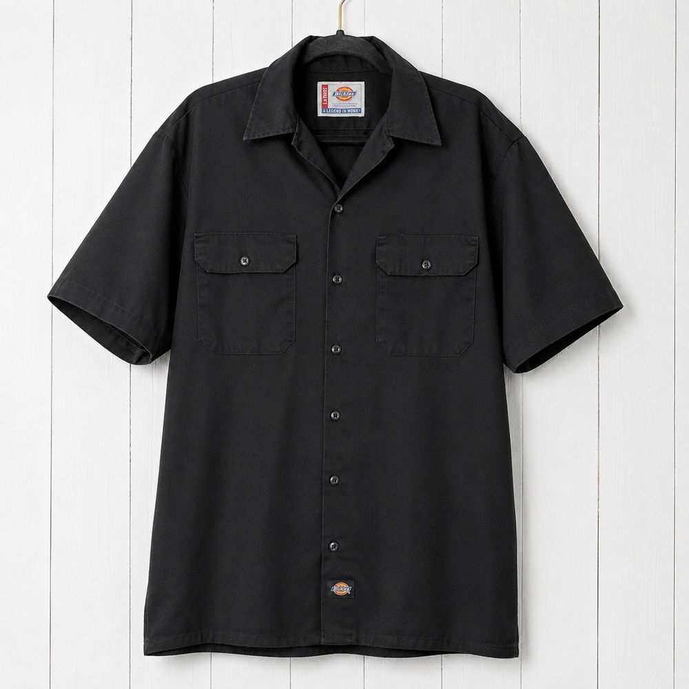 Dickies Mens Black Short Sleeve Work Shirt Button Down WS574BK Large Vintage Y2K